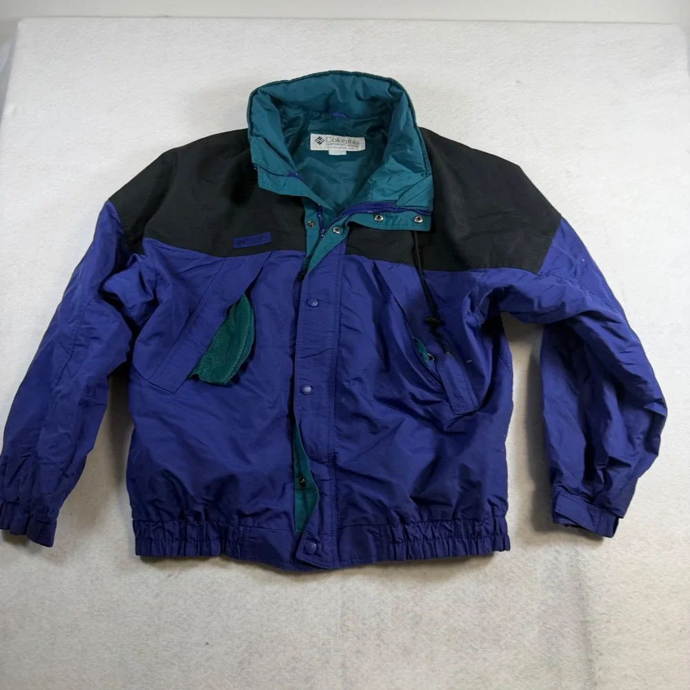 Vintage Columbia Sportswear Colorblock Jacket Purple Teal Black 90s Windbreaker